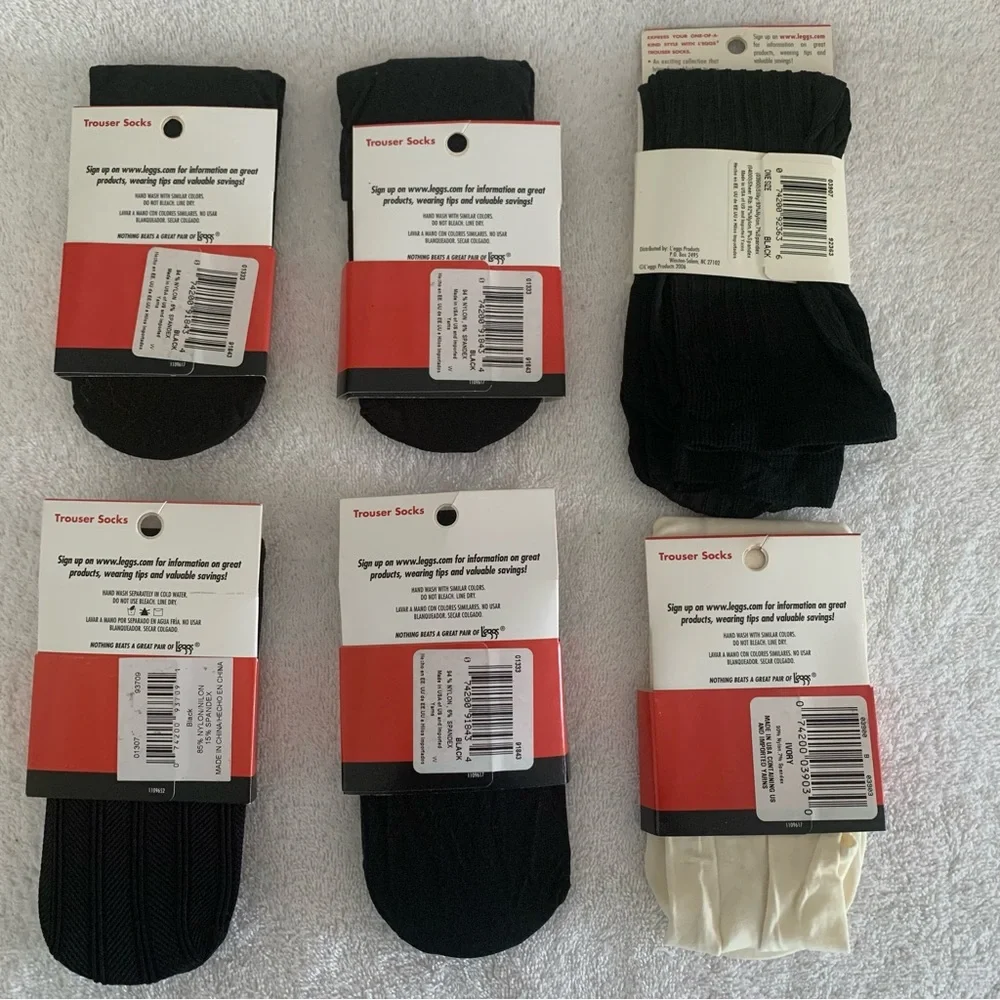 Women’s L’eggs TROUSER SOCKS 7 Pairs Total Black Subtle Design & 1 Ivory NIP NEW